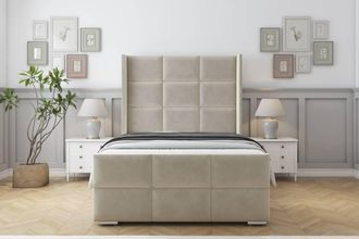 Sloomy Beaumont Plush Frame-Mattress-50 Upholstered Wingback Headboard in Cream | Size: Super King