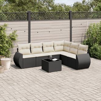 vidaXL Set De Comedor De Jard&iacute;n 7 Pzas Y Cojines Rat&aacute;n Sint&eacute;tico Negro Vidaxl