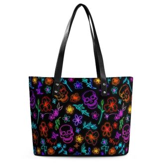 Generic Skull Flower Print Tote Bags for Women Cute Shoulder Purses Handbags