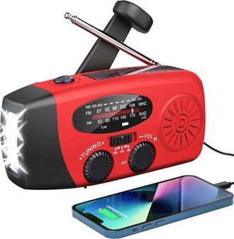 OEM Radio Solar Port&aacute;til - Am Fm Noaa - Linterna 3 Led - Carga Dinamo Y Solar - Bater&iacute;a Li-pol&iacute;mero 1200 Mah - Ipx3 - Para Camping, Senderismo Y Emergenci