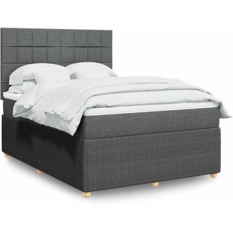 vidaXL Cama Box Spring Con Colch&oacute;n Tela Gris Oscuro 140x190 Cm Vidaxl