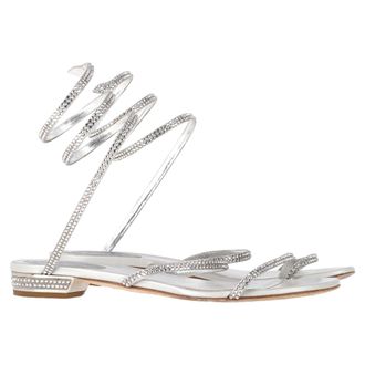 Rene Caovilla Cleo Platte Spiraal Sandalen in Zilver Leer