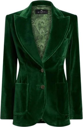 Etro Stretch fluwelen blazer - Dames - Blazers - Groen - XL - Leer - Jassen