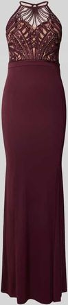Lipsy Slim Fit Abendkleid mit floralem Stitching in Dunkelrot, Größe 32
