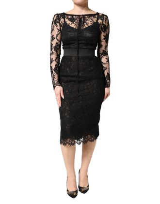 Dolce & Gabbana Black Lace Trim Cotton Sheath Midi Womens Dress