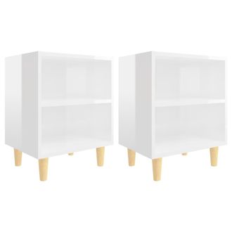 vidaXL Vidaxl - Mesitas De Noche Patas Madera 2 Uds Blanco Brillo 40x30x50 Cm