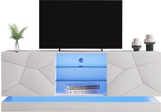 STILVORA Mueble Tv Con 2 Puertas Y Estante De Cristal Regulable, Bisagras Silenciosas, Estilo Moderno, 160&times;38,5&times;60 Cm, Blanco
