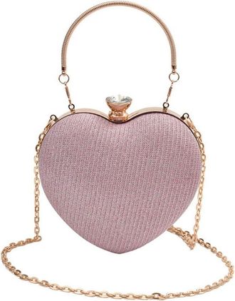 Generic Evening Banquet Bag, Love Heart Shape Retro Rhinestone Clutch Bag, Glitter Purse Chain Handbag for Women Wedding Party(Pink)