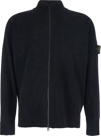 Stone Island Black Sweater With High Neck And Patch Logo On The Sleeve In Wool Man