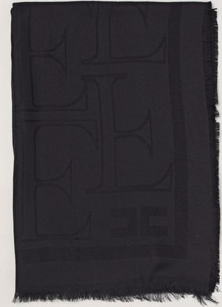 Elisabetta Franchi Sciarpa in modal e viscosa con logo jacquard e bordi sfrangiati