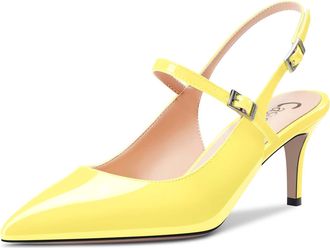 Castamere Women Mid Heel Pointed Toe Slingback Pumps Court Shoe Wedding Prom Dress 6.5 CM Heels Yellow 5.5 UK