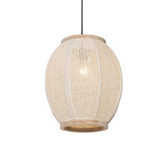 QAZQA Oriental L&aacute;mpara Colgante Oriental Natural 35 Cm - Rob Textil /acero /madera Ovalada Adecuado Para Led Max. 1 X 60 Watt - Qazqa