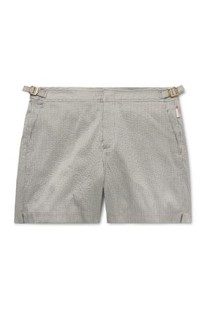 Orlebar Brown Bulldog Straight-Leg Mid-Length Striped Seersucker Swim Shorts