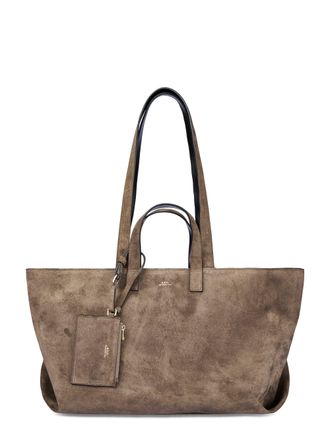 A.P.C. Structured Suede Leather Tote Bag with Gold Accents