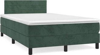 vidaXL Vidaxl - Cama Box Spring Colch&oacute;n Y Led Terciopelo Verde Oscuro 120x190cm