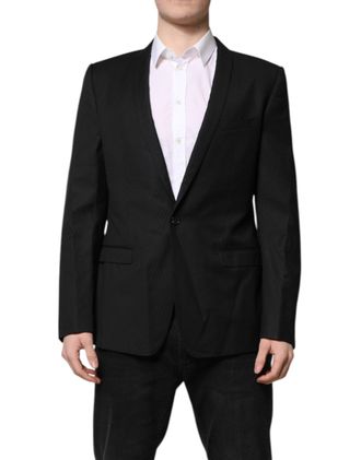 Dolce & Gabbana Mens Black Gold Single Breasted Suit Coat Blazer Virgin Wool