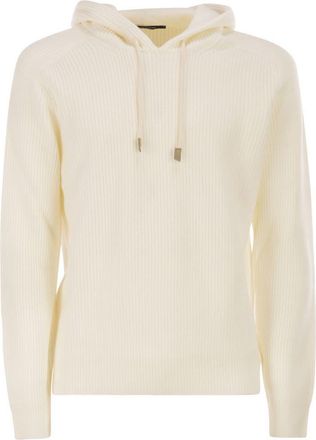 Tagliatore Mens Hunter - Ribbed Jumper With Hood - Cream Wool - Size EU 50 (Mens)