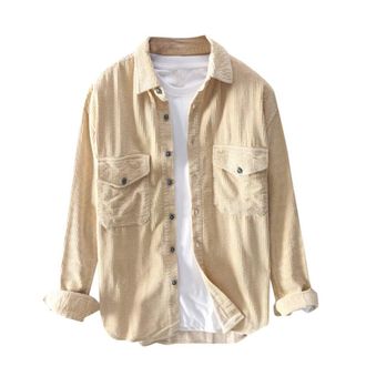 Generic Nidddiv Corduroy Shirts for Men UK button Down Overshirts Lapel Collar Shirts Mens Jacket Tops Long Sleeve Winter Casual Blouse with Pockets Solid Col