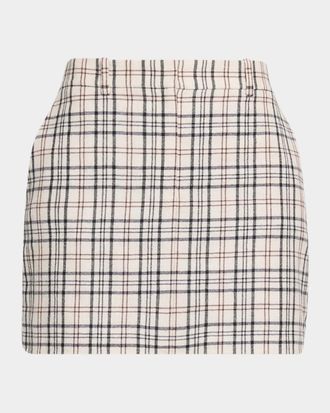 Theory Plaid Wool Mini Trouser Skirt