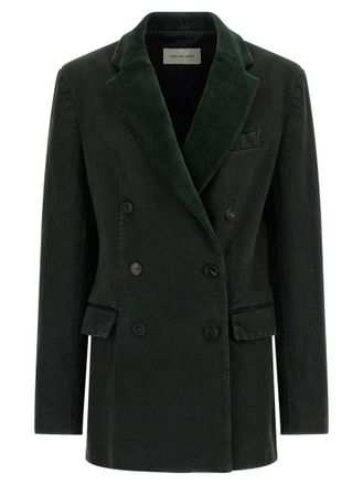Dries Van Noten Green Solid Notched Lapel Blazer