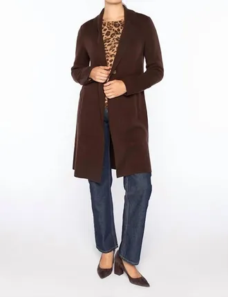 Kinross Cashmere Womens Long Notch Collar Cardigan In Chocolate