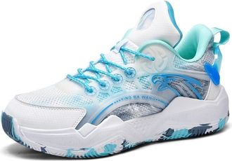 Generic Unisex Basketball Shoes with Traction Breathability Fashion Anti Slip Wear-Resistant Sports Boots Walking Shoes(White Blue,3.5 UK)