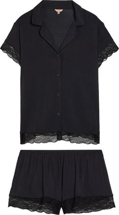 Eberjey Malou Lace-trim Jersey Pyjama set - Black - S (UK8-10 / S)
