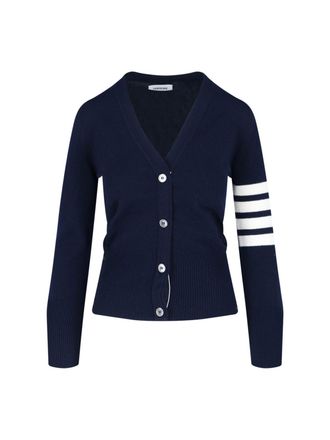 Thom Browne Iconic Cashmere Cardigan with 4-Bar Detail and V-Neckline