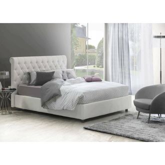 Talamo Italia Dmora - Cama Matrimonial Dbeca, Cama Contenedor Y Cabecero En Ecopiel, 100% Made In Italy, Apertura Frontal, Blanco, Adecuado Para Colch&oacute;n De 160x190 