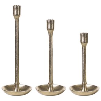Beliani Conjunto De 3 Candeleros De Metal Dorado Portavelas Centro De Mesa Glamour Liwung