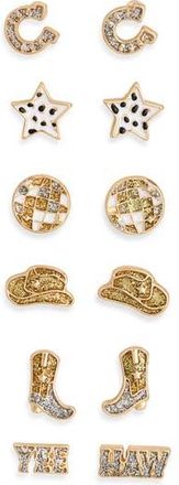Leith Cowboy 6-Pack Assorted Stud Earrings in Clear- Gold at Nordstrom Rack