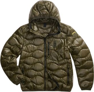 Blauer Olive Green Wave Quilted Hooded Polyamide Down Jacket
