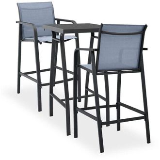 vidaXL Mesa Alta Y Taburetes De Bar De Jard&iacute;n 3 Piezas Negro Y Gris Vidaxl
