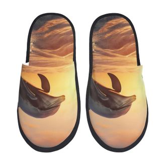 Generic Sunset Dancing Dolphin Men Women Sliders Lightweight House Slippers Cosy House Shoes For Winter Outdoor Bedroom L
