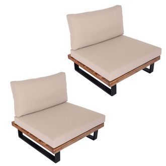Hhg Nunca Usado] Juego De 2 Sillones Lounge Hhg 469, Sillones De Jard&iacute;n, Madera De Acacia Spun Poly Con Certificaci&oacute;n Fsc, Aluminio, Marr&oacute;n Claro, Tapizad