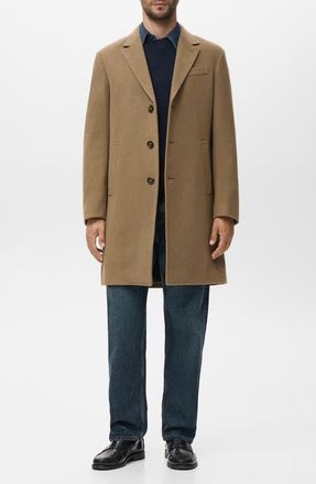 Mango Slim Fit Wool Blend Overcoat in Medium Brown at Nordstrom, Size X-Small