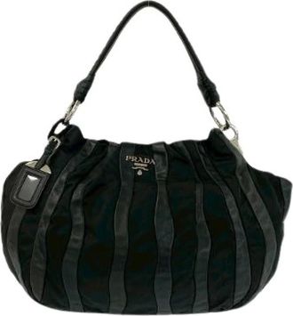 Prada Pre-owned Shoulder Bags, female, Black, Size: ONE SIZE Pre-owned Nylon Leather Shoulder Tote Bag