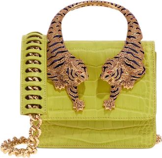 Roberto Cavalli medium Roar tiger-handle tote bag - women - Bos Taurus/Polyester/Polyurethane - One Size - Green