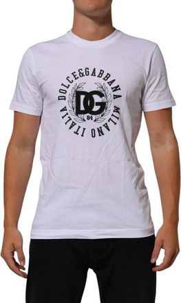 Dolce & Gabbana Mens White Cotton Logo Print Crew Neck T-Shirt