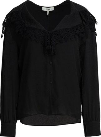 Chlo&eacute; Blouse met kanten kraag - Dames - Blouses - Zwart - S - Overhemden