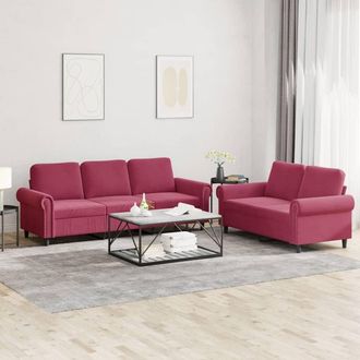 vidaXL Juego De Sof&aacute;s Con Cojines 2 Piezas Terciopelo Rojo Tinto Vidaxl