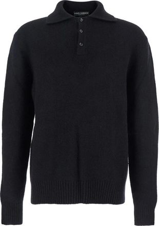 Dolce & Gabbana Polo Collar Wool Sweater - Heren - Ronde hals truien - Zwart - XL - Wol - Truien & Vesten