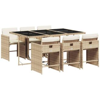 vidaXL Set Comedor De Jard&iacute;n 7 Pzas Con Cojines Rat&aacute;n Sint&eacute;tico Beige Vidaxl