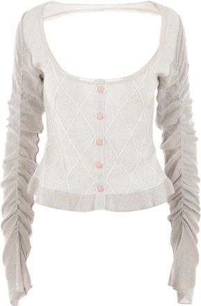 Cormio Zilveren Lurex Cardigan met Ruitpatroon - Dames - Vesten - Beige - 2XS - Katoen - Truien & Vesten