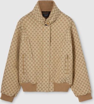 Gucci GG Cotton Canvas Fabric Zip Jacket, Beige, Ready-to-wear