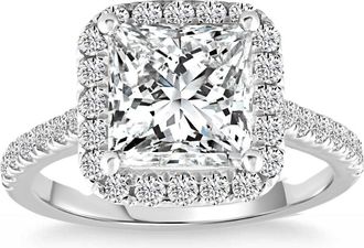 Pompeii3 Certified 3.80Ct Princess Cut Halo Diamond Engagement Ring 14k White Gold