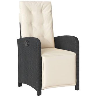 vidaXL Sill&oacute;n Reclinable De Jard&iacute;n Con Reposapi&eacute;s Rat&aacute;n Pe Negro Vidaxl