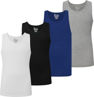 New Balance Mens Cotton Performance Rib Sleeveless Tank Top Undershirt (4 Pack), Black/White/Lt Heather/Team Royal, S