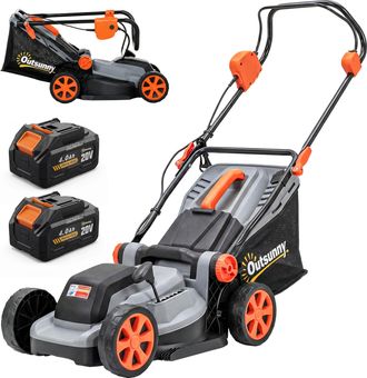 OUTSUNNY Cortac&eacute;sped A Bater&iacute;a Inal&aacute;mbrico 18v, 2 Bater&iacute;as De 4ah, Ancho De Corte 34 Cm Hasta 400 M&sup2;, Motor Sin Escobillas, 6 Alturas Corte