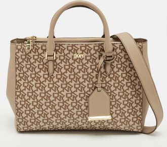 DKNY Dkny Beige Signature Coated Canvas Belle Satchel